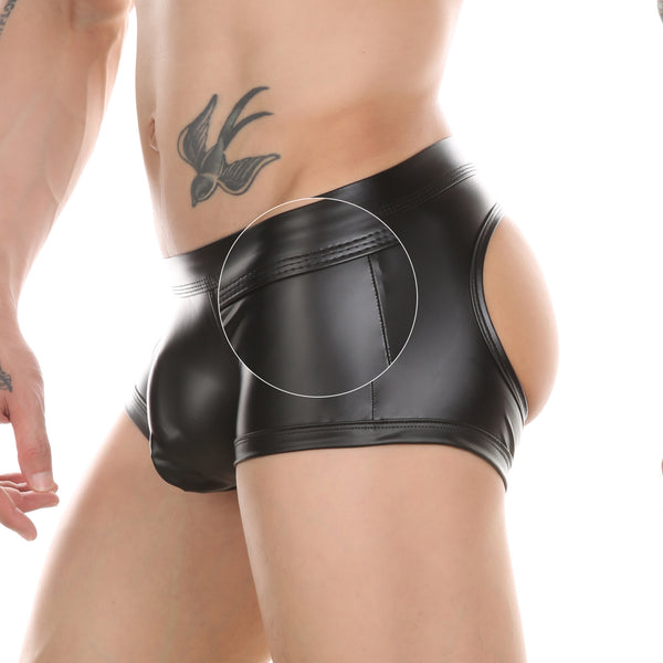 Sexy PU Leather Open Butt Thong Shorts Underwear
